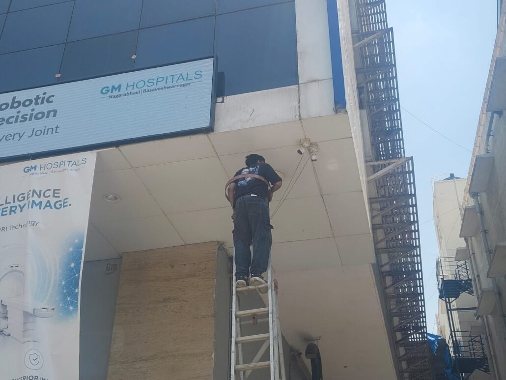 Multiple cameras covering a commercial premises entrance