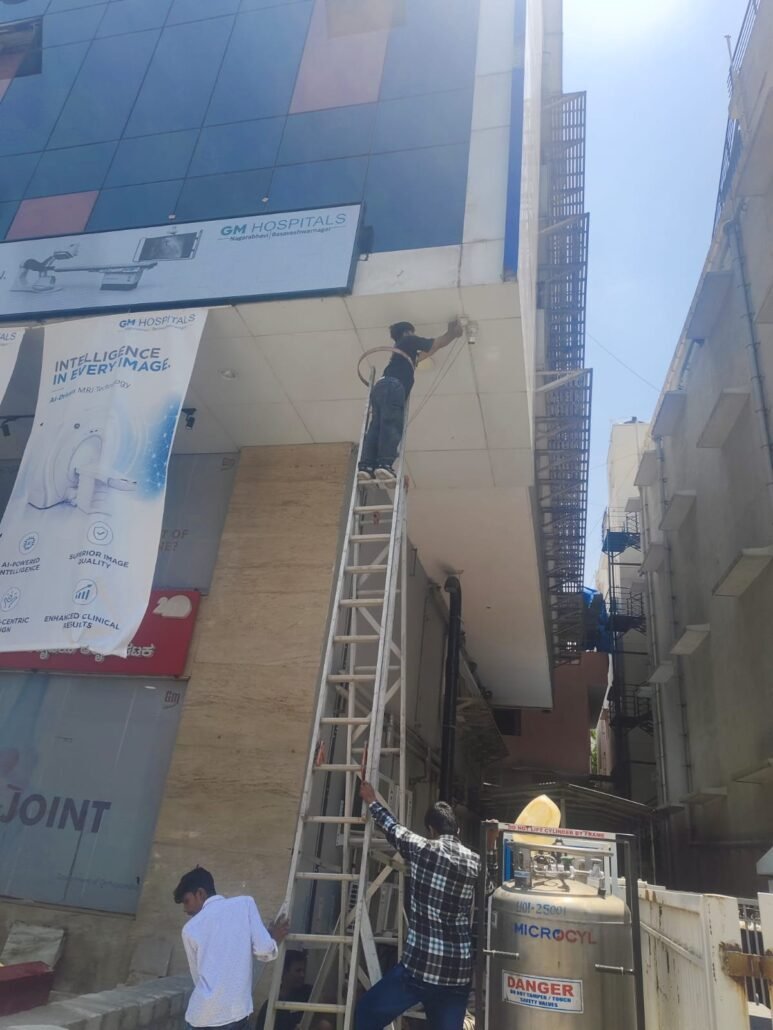 CCTV camera installation on an apartment block in Bangalore
